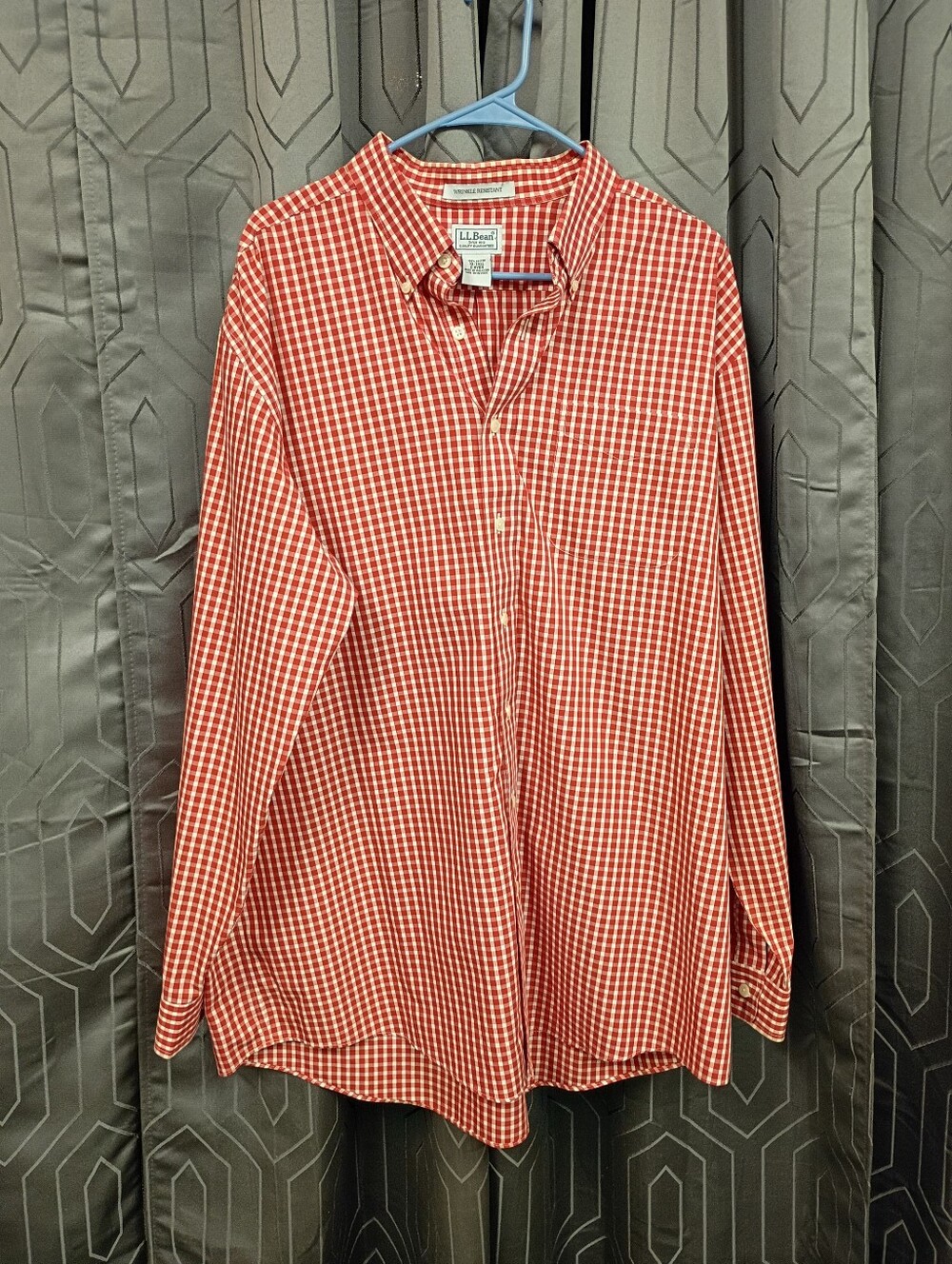 LL Bean Classic Wrinkle Resistant Gingham Button Down Red Shirt Size XL Tall